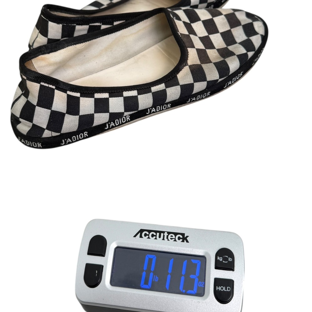 Christian Dior J'Adior Black White Checkerboard Canvas Flats 36.5 CL0118 - Picture 7 of 7